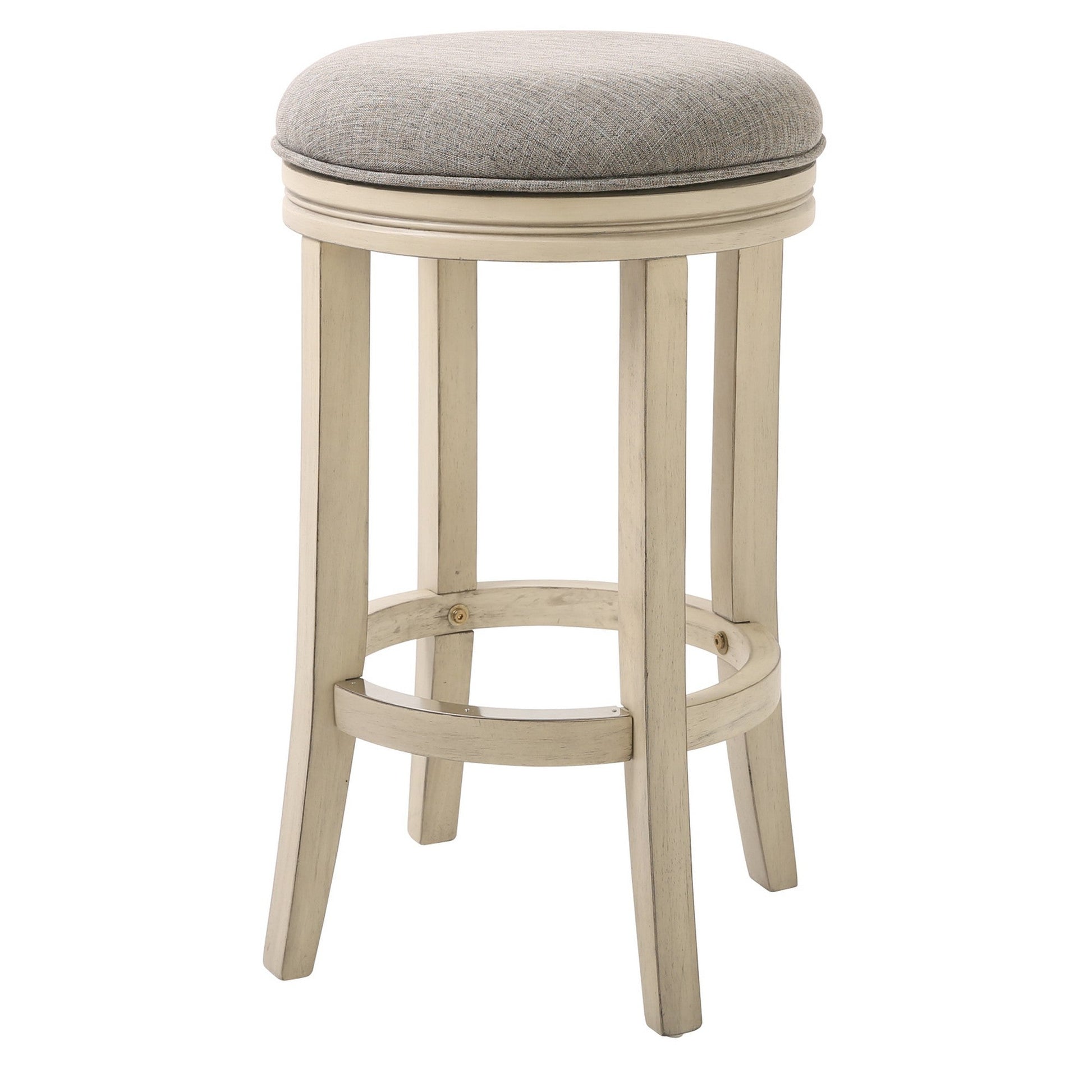 HomeRoots 26" Solid Wood Backless Counter Height Bar Chair With Footrest in Gray and Ivory Finish