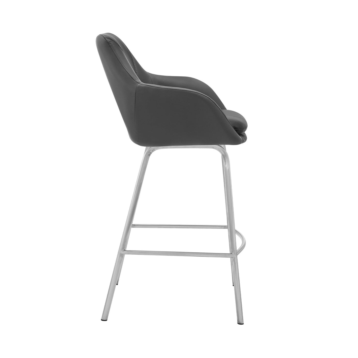 HomeRoots 26" Stainless and Faux Leather Comfy Swivel Counter Stool in Gray Finish