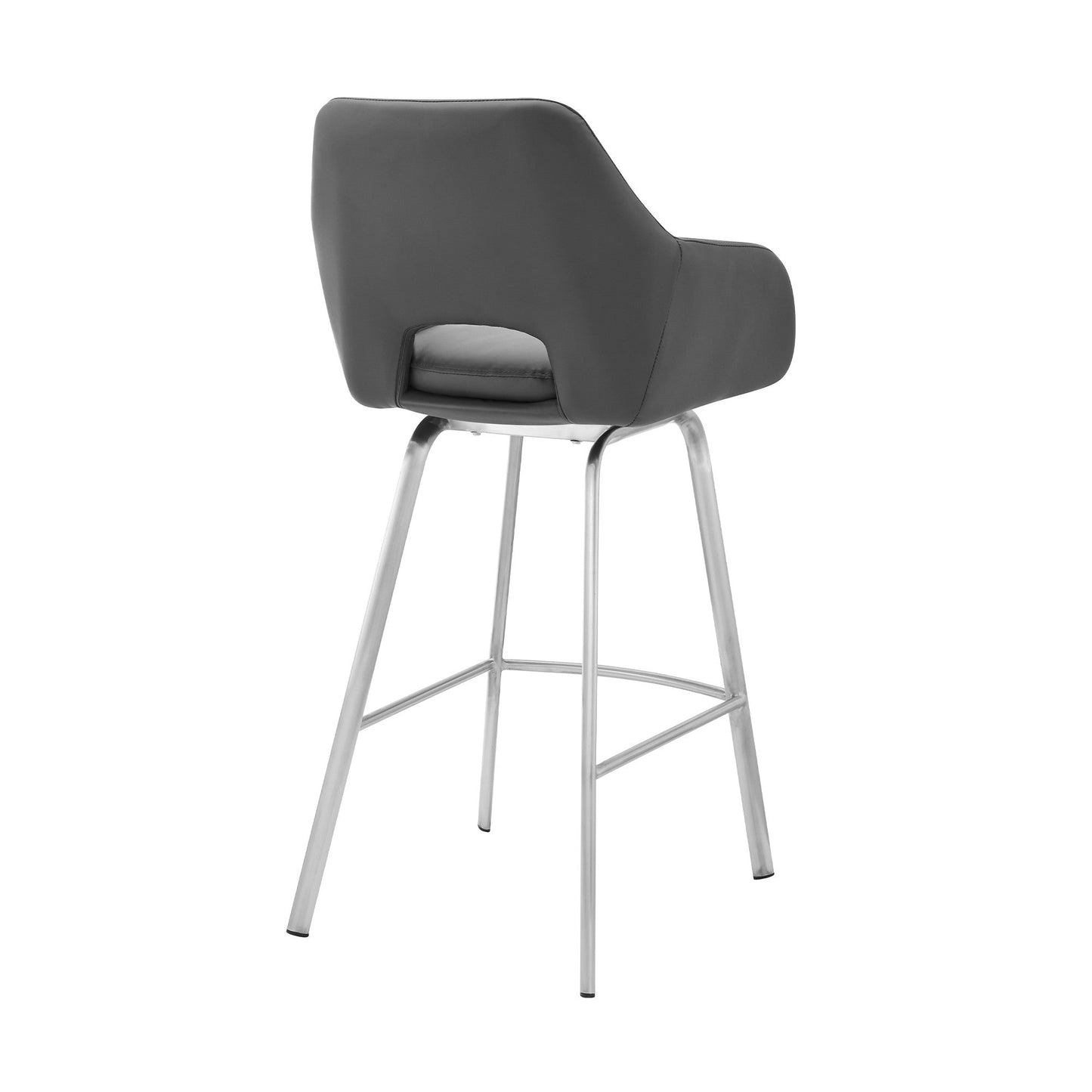 HomeRoots 26" Stainless and Faux Leather Comfy Swivel Counter Stool in Gray Finish