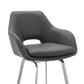 HomeRoots 26" Stainless and Faux Leather Comfy Swivel Counter Stool in Gray Finish