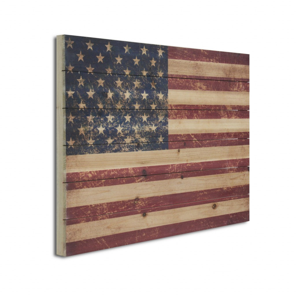 HomeRoots 26" Striking USA Flag Wood Plank Wall Art