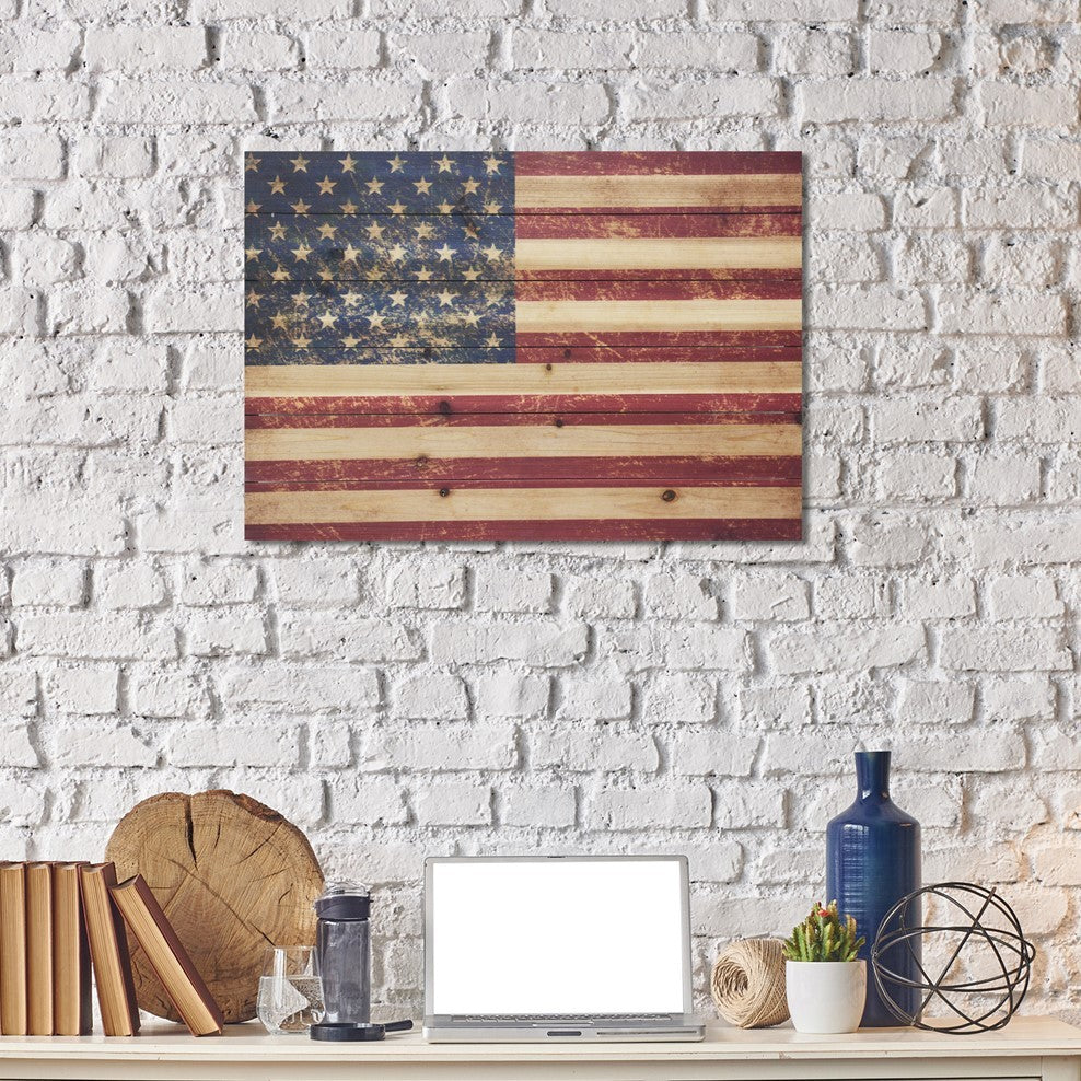 HomeRoots 26" Striking USA Flag Wood Plank Wall Art