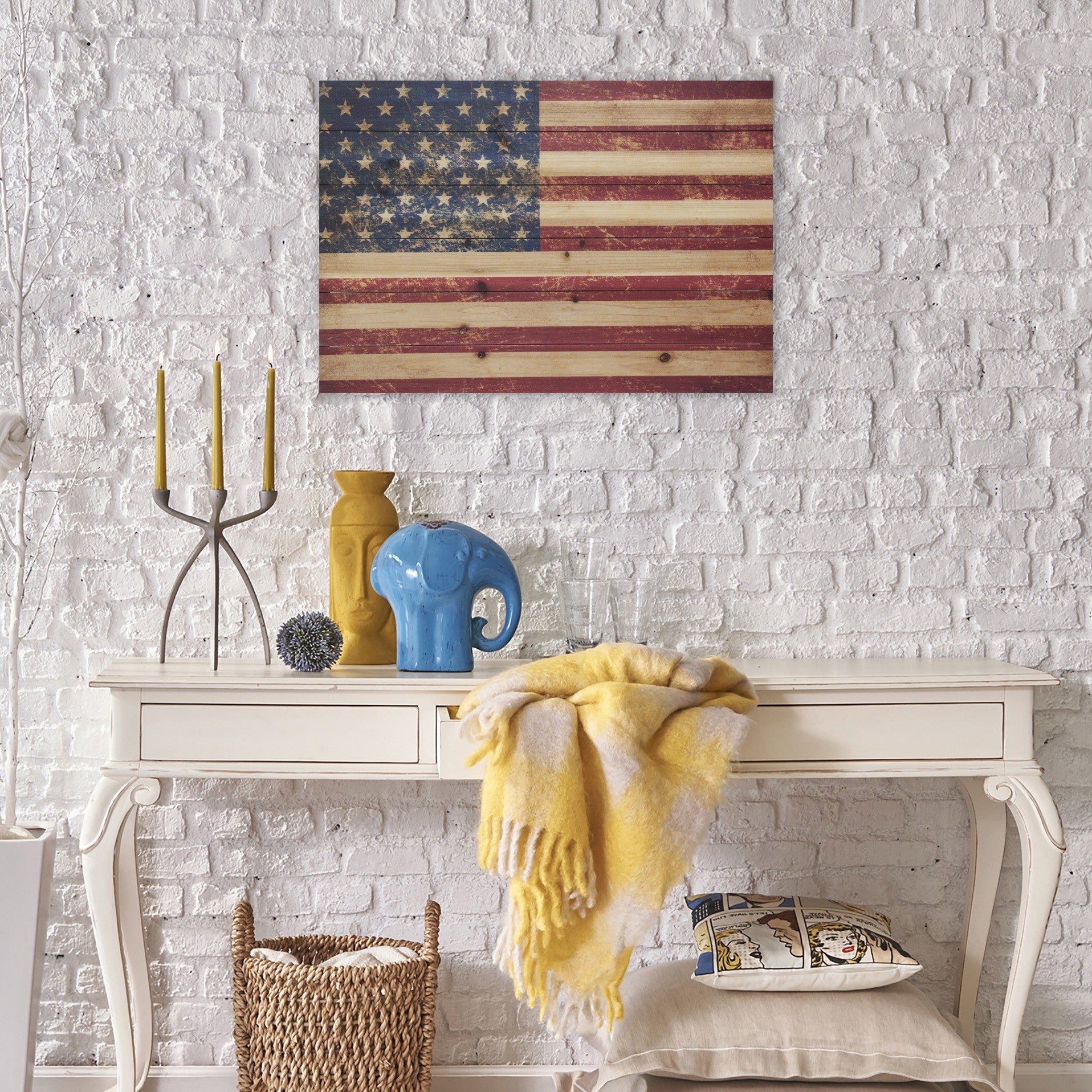 HomeRoots 26" Striking USA Flag Wood Plank Wall Art