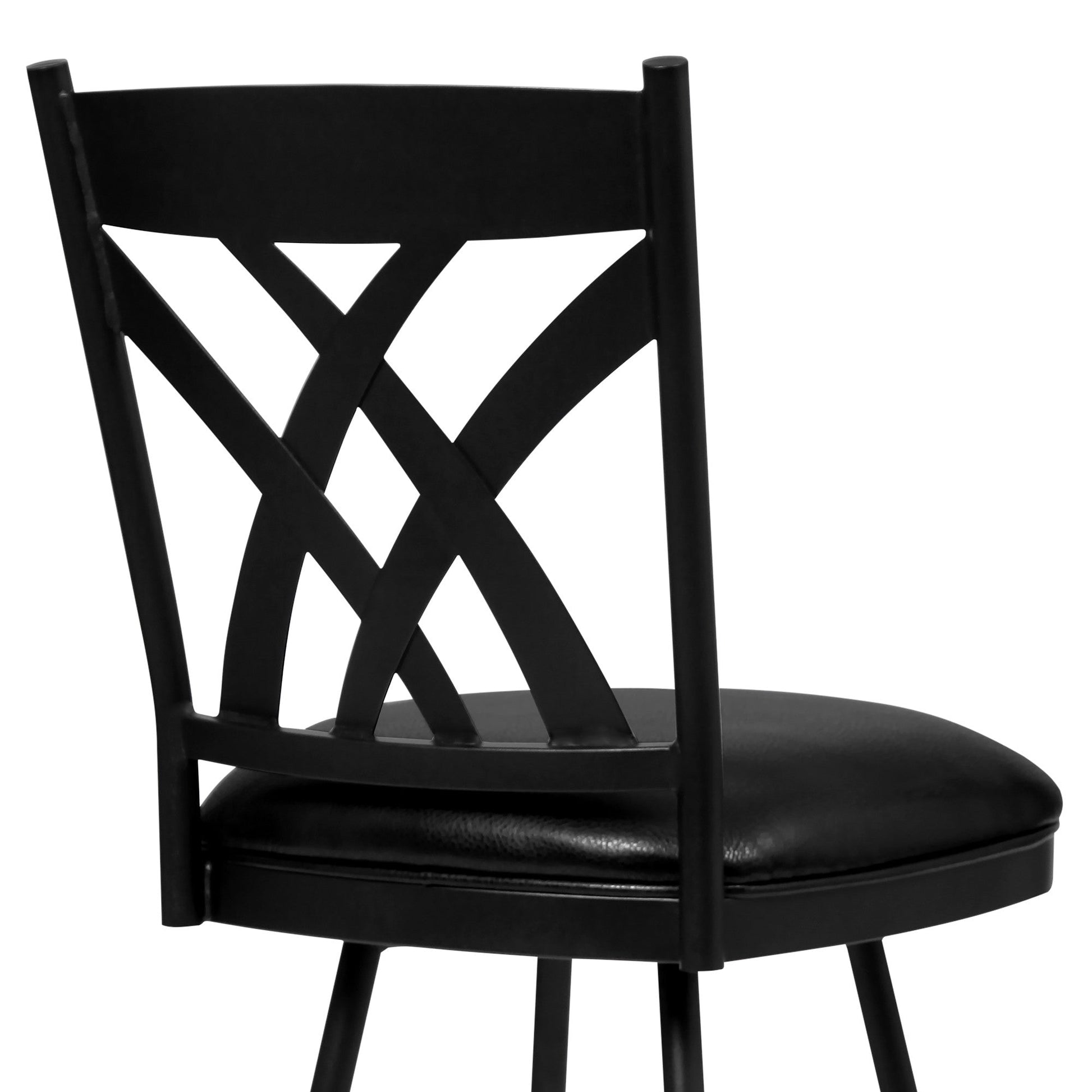 HomeRoots 26" Stylish Black Faux Leather Black Metal Lattice Back Swivel Bar Stool
