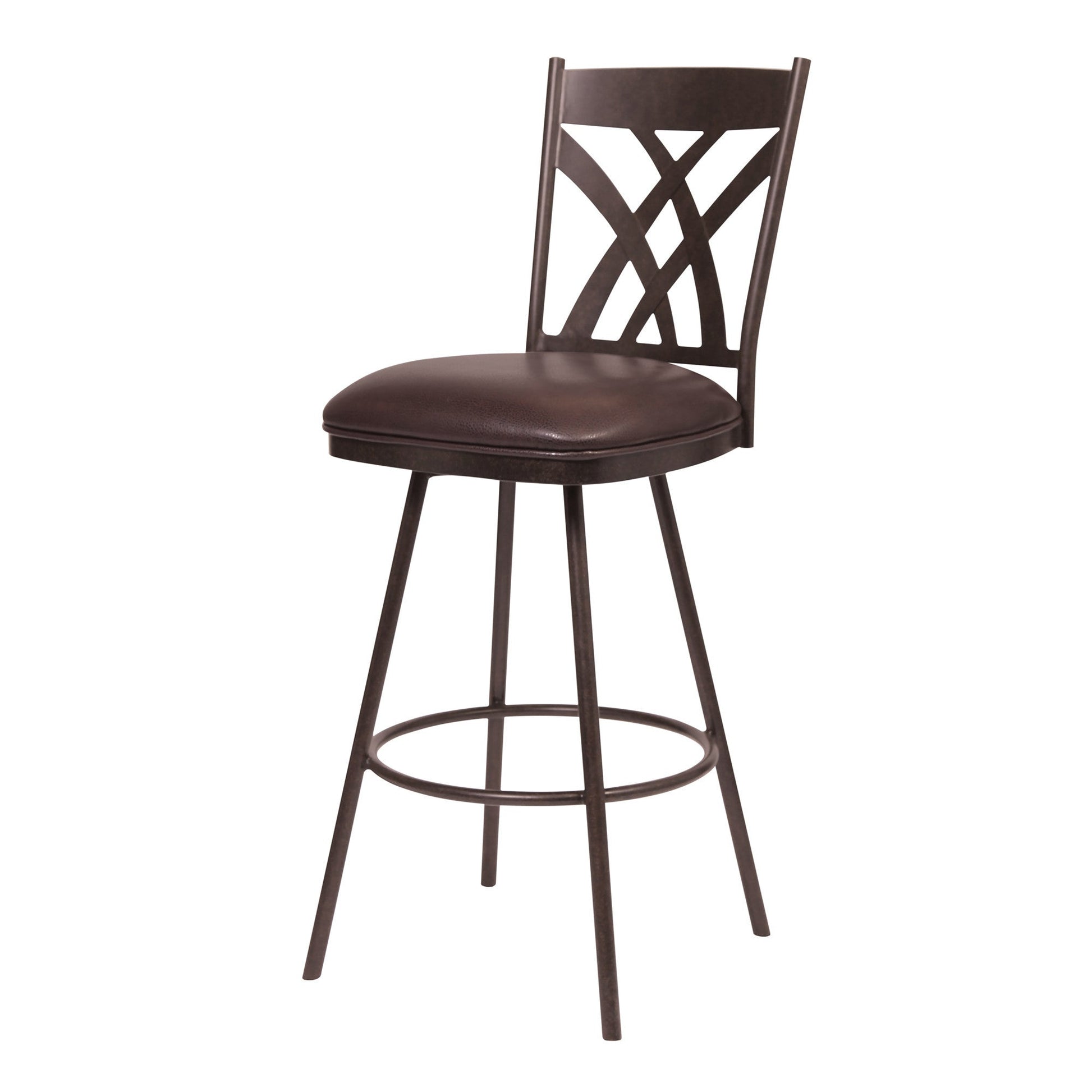 HomeRoots 26" Stylish Brown Faux Leather Brown Metal Lattice Back Swivel Bar Stool