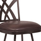 HomeRoots 26" Stylish Brown Faux Leather Brown Metal Lattice Back Swivel Bar Stool