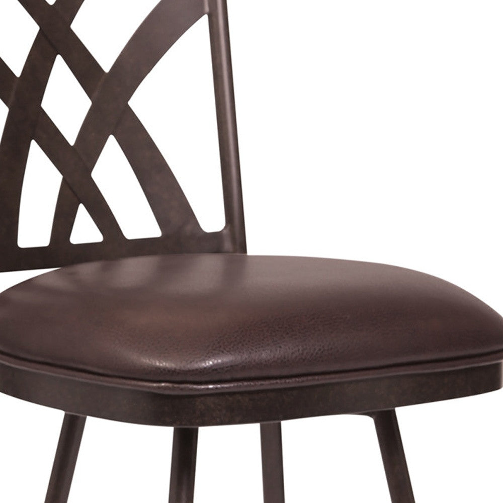 HomeRoots 26" Stylish Brown Faux Leather Brown Metal Lattice Back Swivel Bar Stool