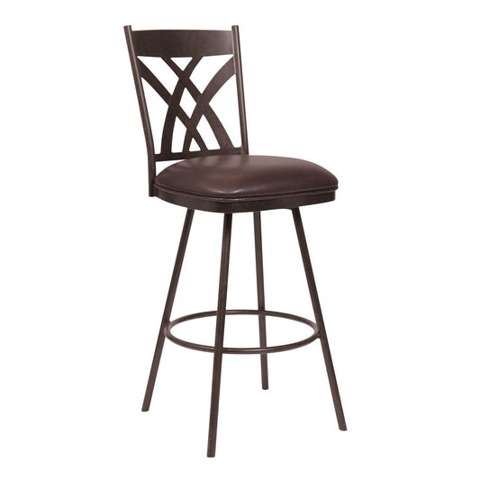 HomeRoots 26" Stylish Brown Faux Leather Brown Metal Lattice Back Swivel Bar Stool