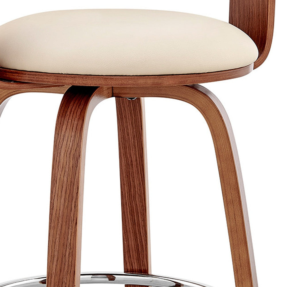 HomeRoots 26" Swivel Low Back Counter Height Bar Chair in Cream and Brown Finish