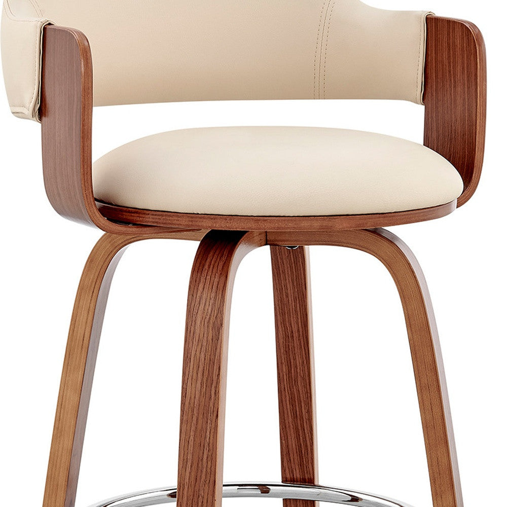 HomeRoots 26" Swivel Low Back Counter Height Bar Chair in Cream and Brown Finish