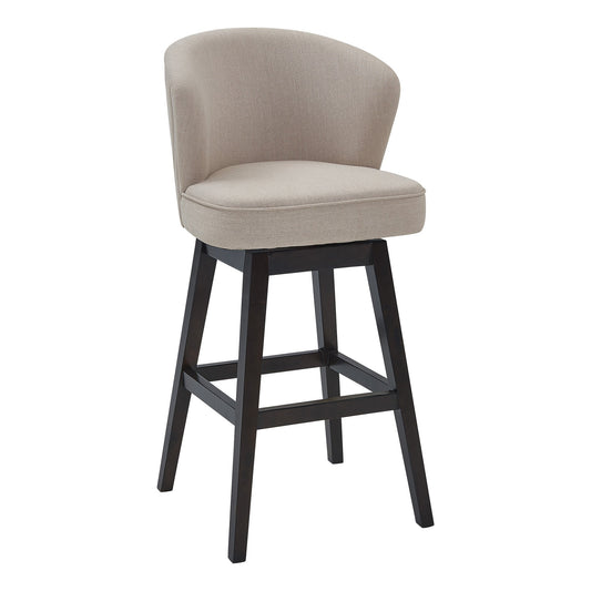 HomeRoots 26" Tan Espresso Wood Fabric Swivel Bar Stool