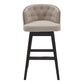 HomeRoots 26" Tan Tufted Fabric and Dark Espresso Wood Swivel Bar Stool
