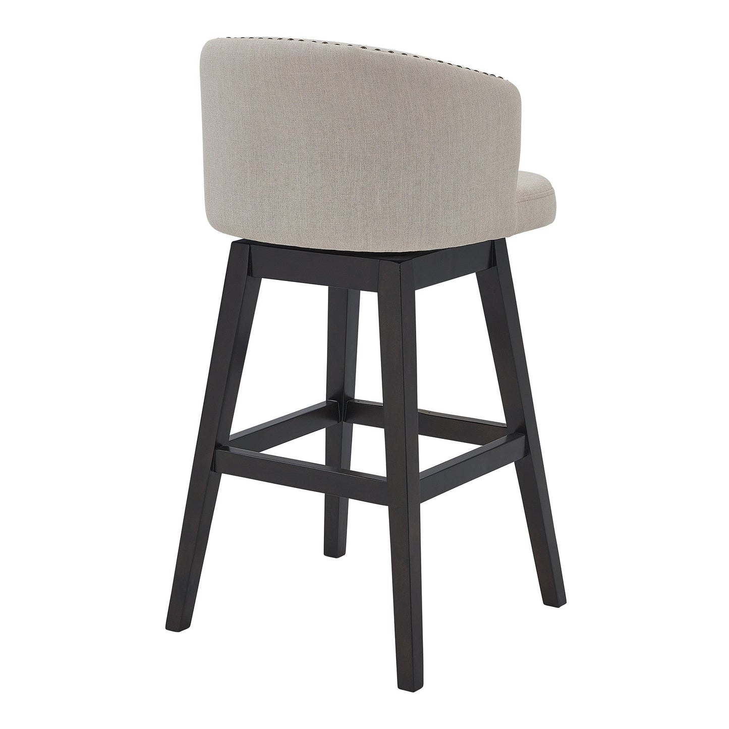 HomeRoots 26" Tan Tufted Fabric and Dark Espresso Wood Swivel Bar Stool