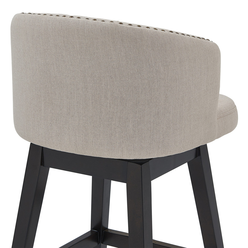 HomeRoots 26" Tan Tufted Fabric and Dark Espresso Wood Swivel Bar Stool