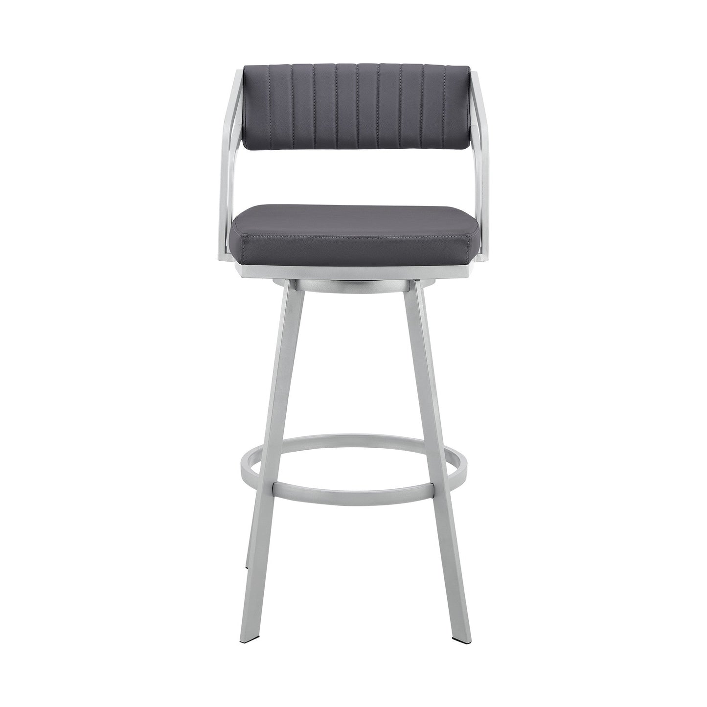 HomeRoots 26" Timeless Slate Grey Faux Leather Silver Finish Swivel Bar Stool
