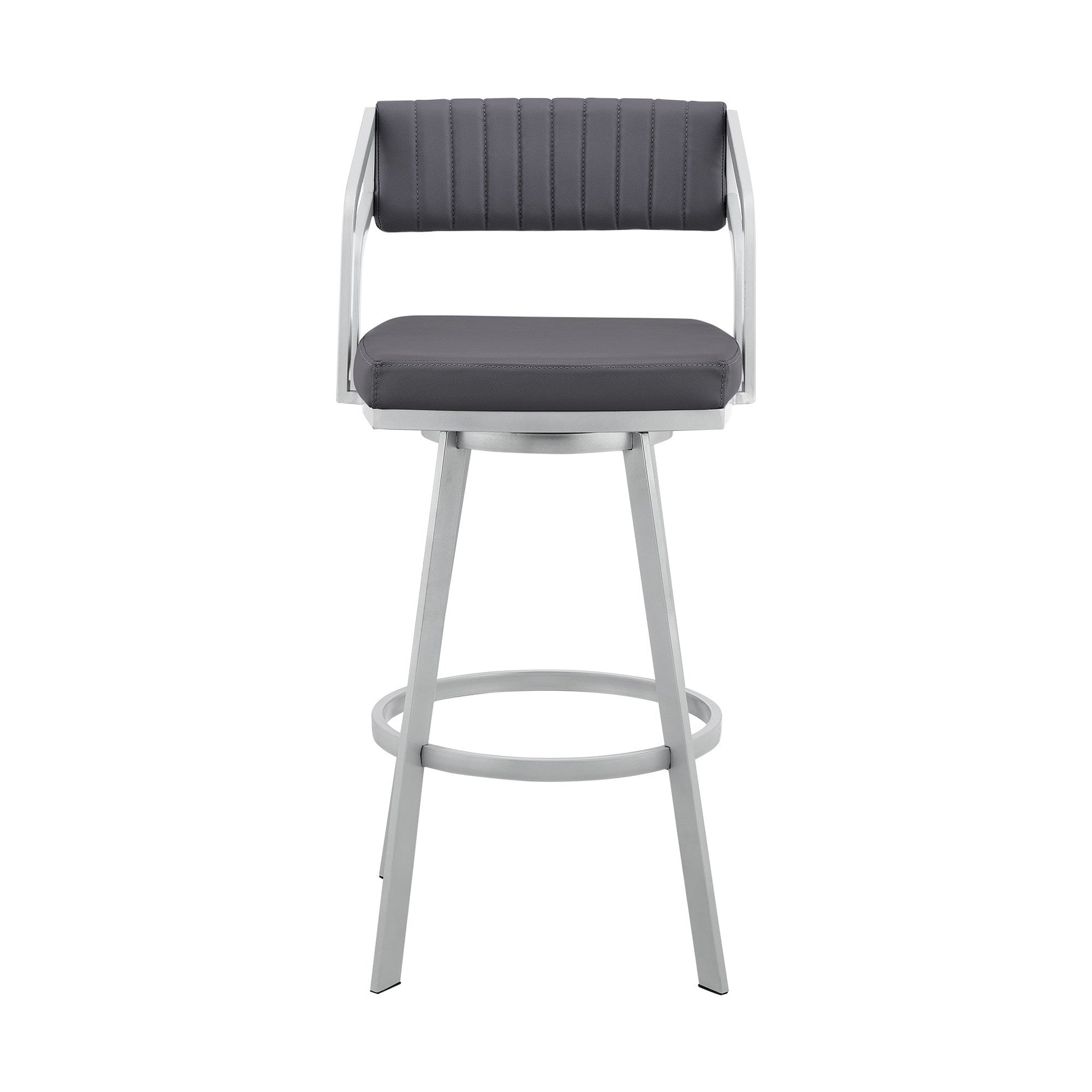 HomeRoots 26" Timeless Slate Grey Faux Leather Silver Finish Swivel Bar Stool