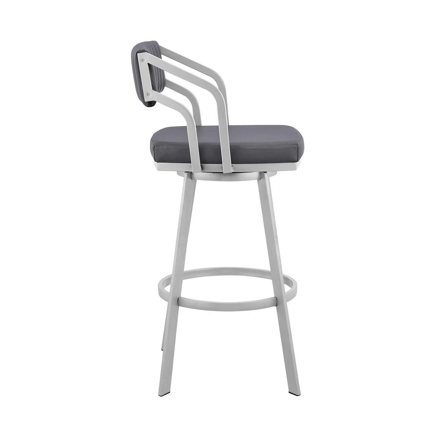 HomeRoots 26" Timeless Slate Grey Faux Leather Silver Finish Swivel Bar Stool