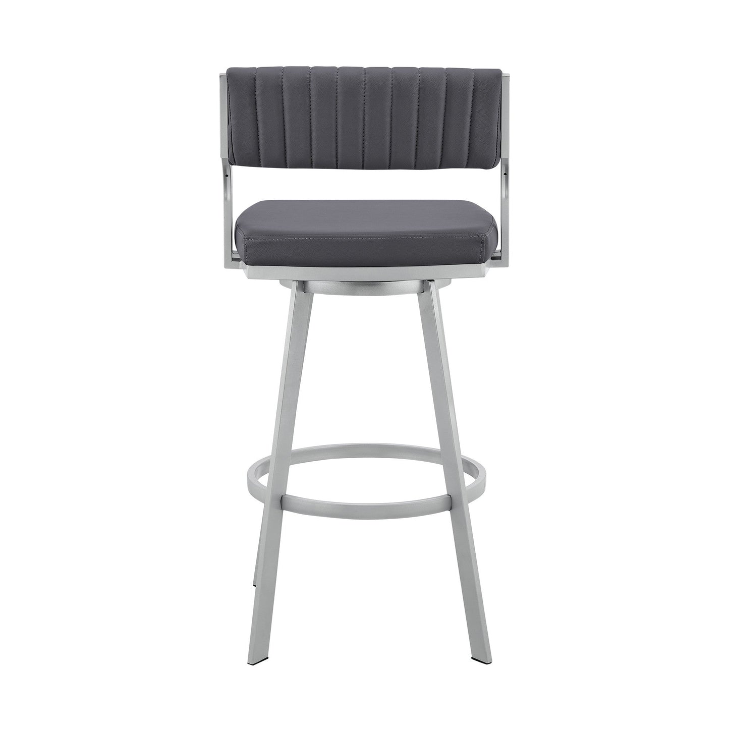 HomeRoots 26" Timeless Slate Grey Faux Leather Silver Finish Swivel Bar Stool