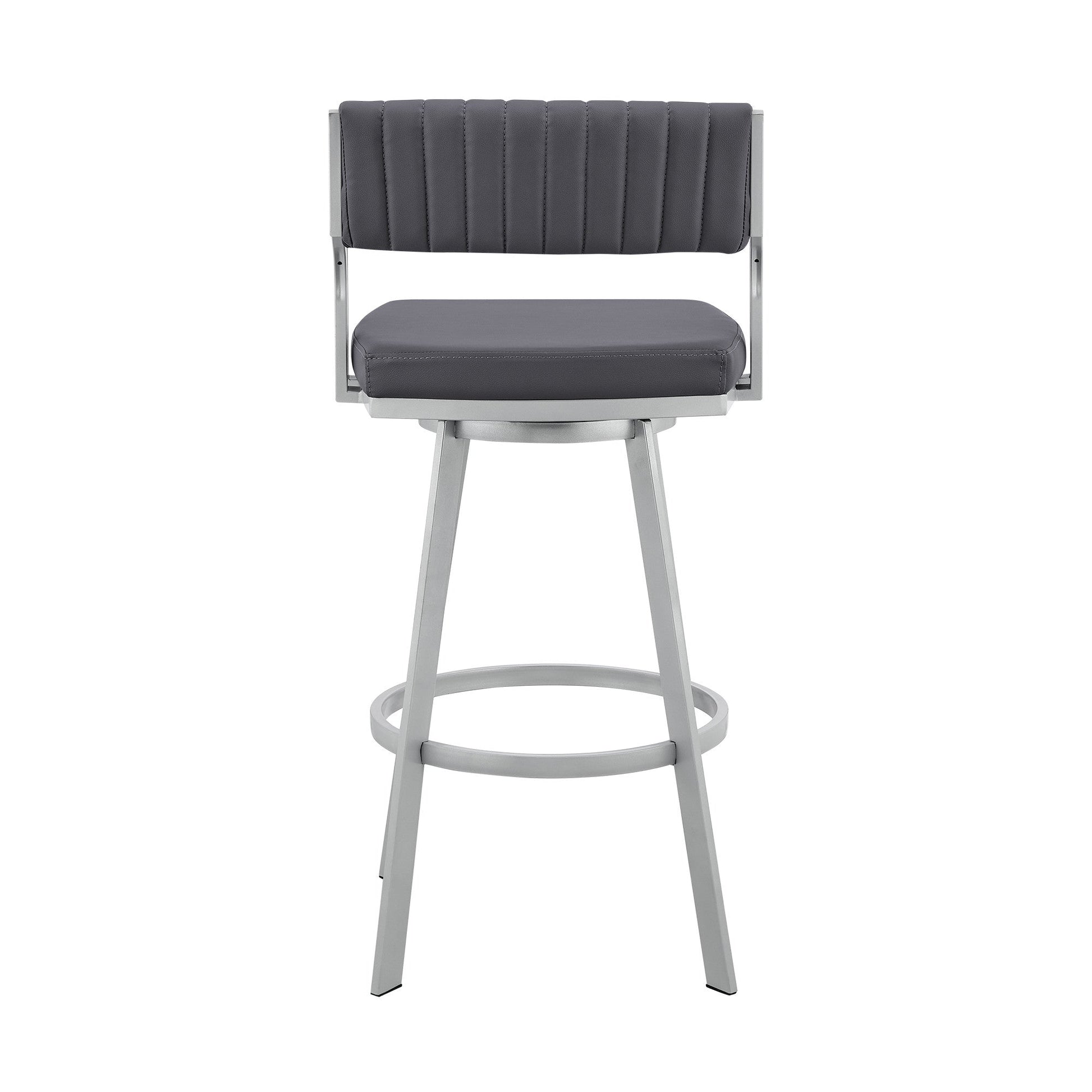 HomeRoots 26" Timeless Slate Grey Faux Leather Silver Finish Swivel Bar Stool