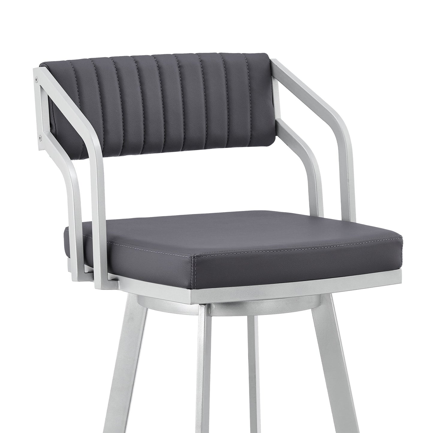 HomeRoots 26" Timeless Slate Grey Faux Leather Silver Finish Swivel Bar Stool