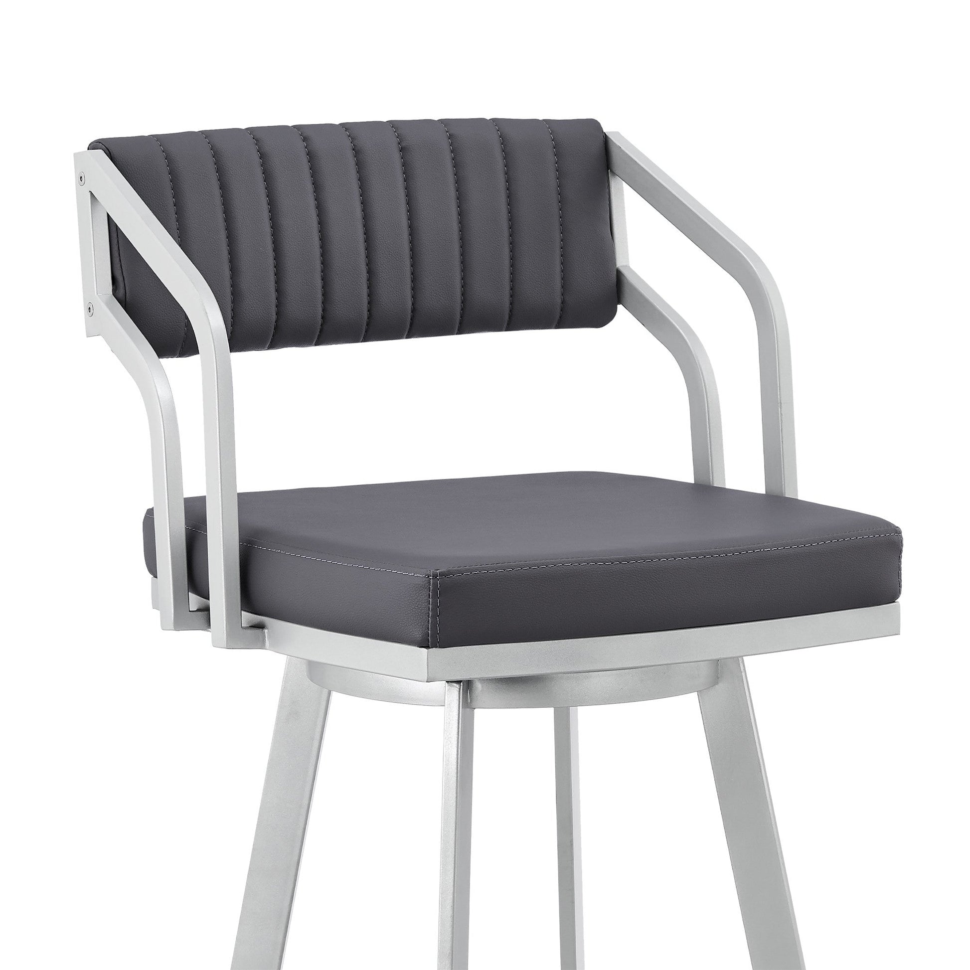 HomeRoots 26" Timeless Slate Grey Faux Leather Silver Finish Swivel Bar Stool