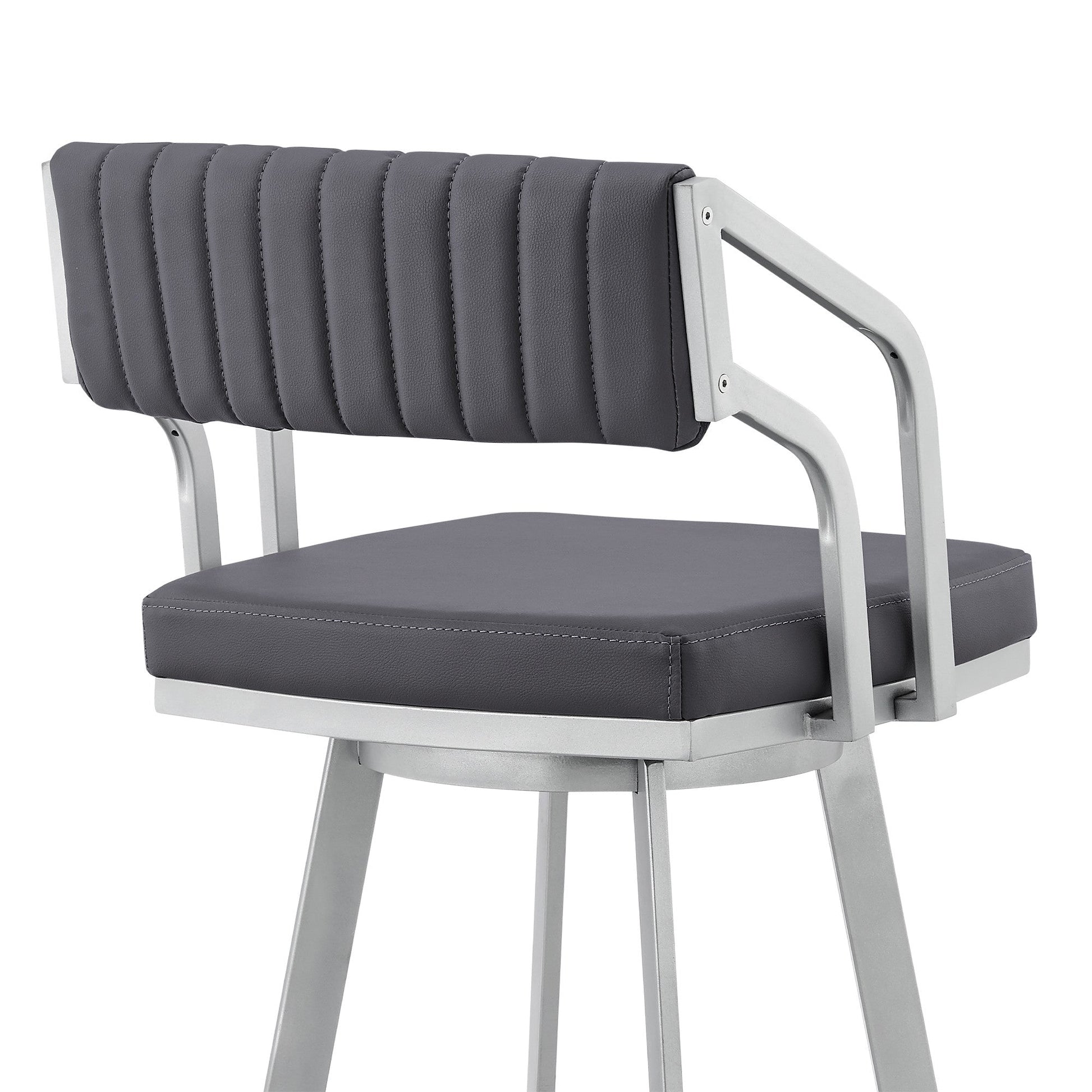 HomeRoots 26" Timeless Slate Grey Faux Leather Silver Finish Swivel Bar Stool