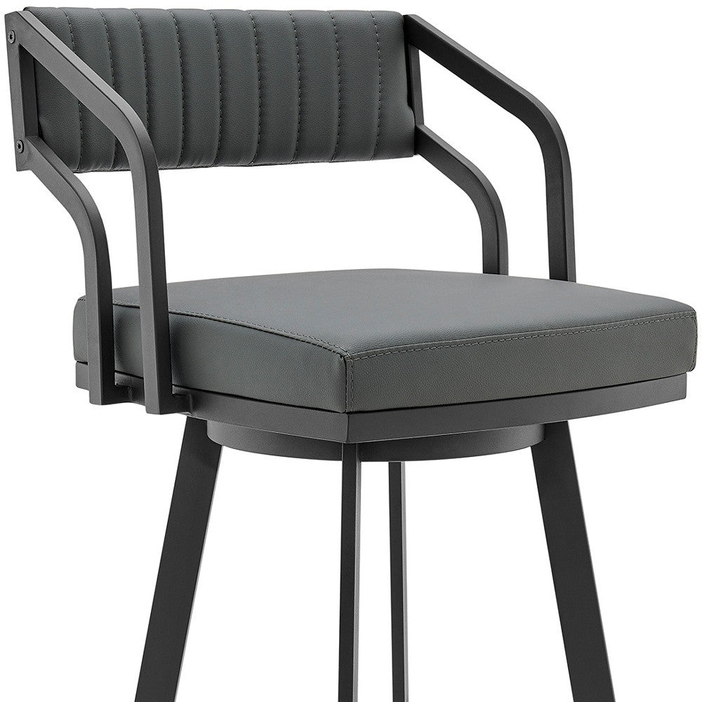 HomeRoots 26" Timeless Slate Grey Faux Leather Swivel Counter Stool With Silver Finish