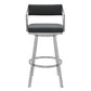 HomeRoots 26" Timeless Slate Grey Faux Leather Swivel Counter Stool With Silver Finish