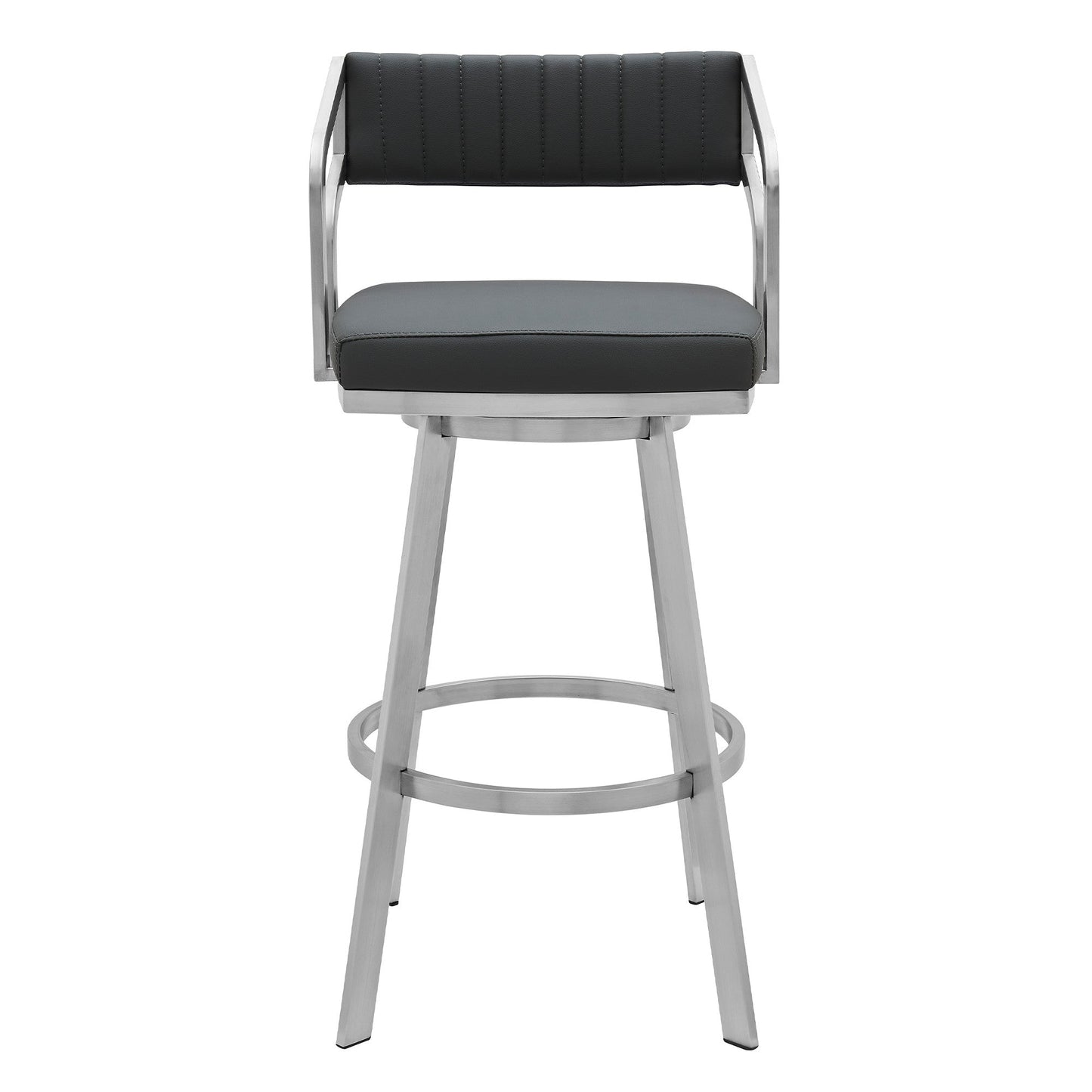 HomeRoots 26" Timeless Slate Grey Faux Leather Swivel Counter Stool With Silver Finish
