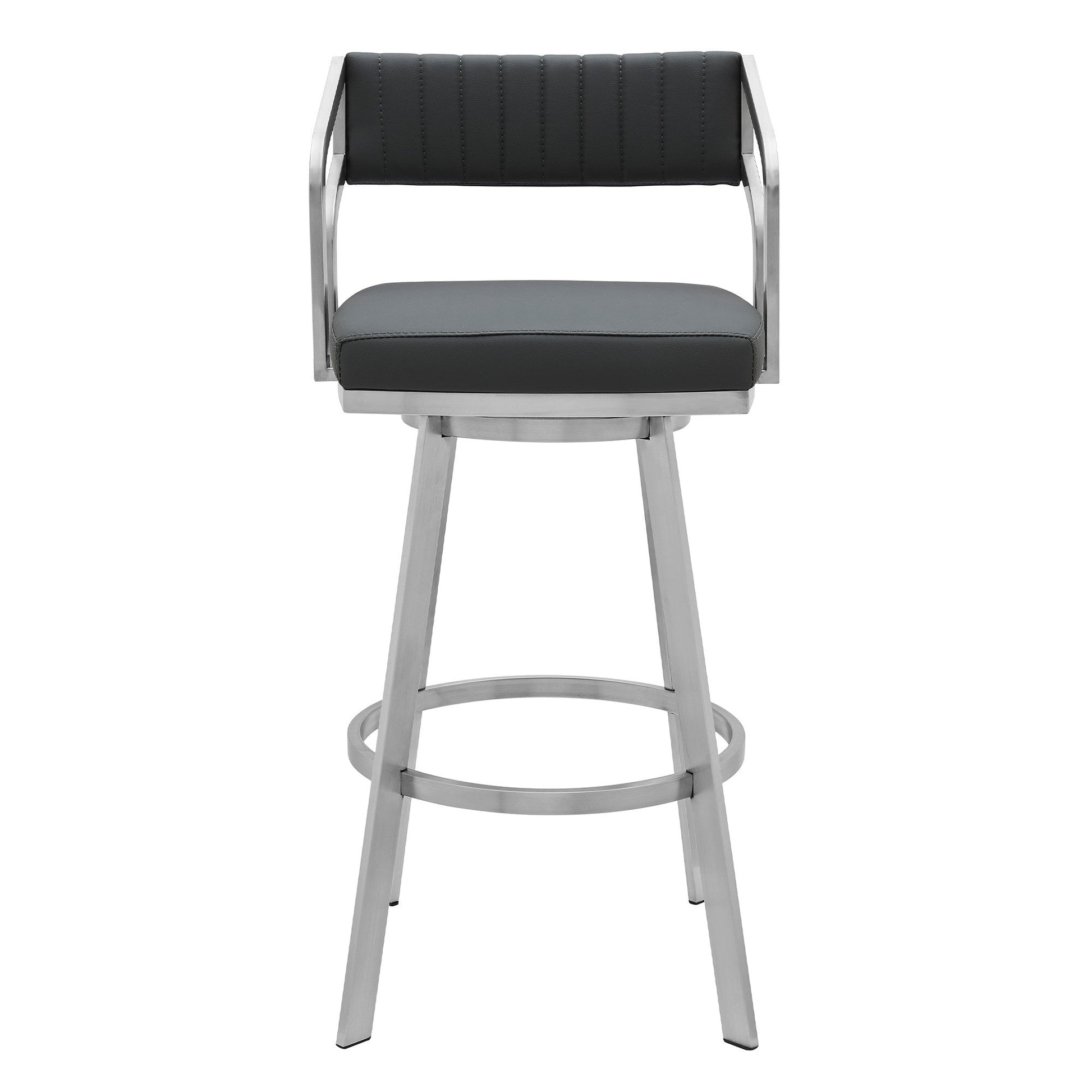 HomeRoots 26" Timeless Slate Grey Faux Leather Swivel Counter Stool With Silver Finish