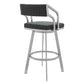 HomeRoots 26" Timeless Slate Grey Faux Leather Swivel Counter Stool With Silver Finish