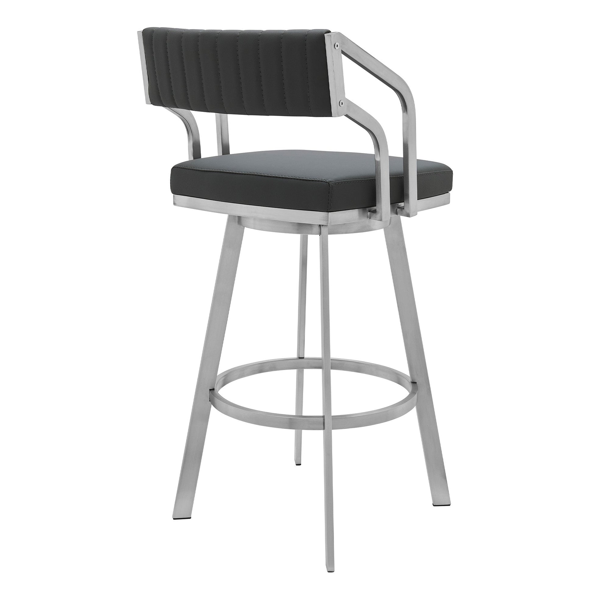HomeRoots 26" Timeless Slate Grey Faux Leather Swivel Counter Stool With Silver Finish
