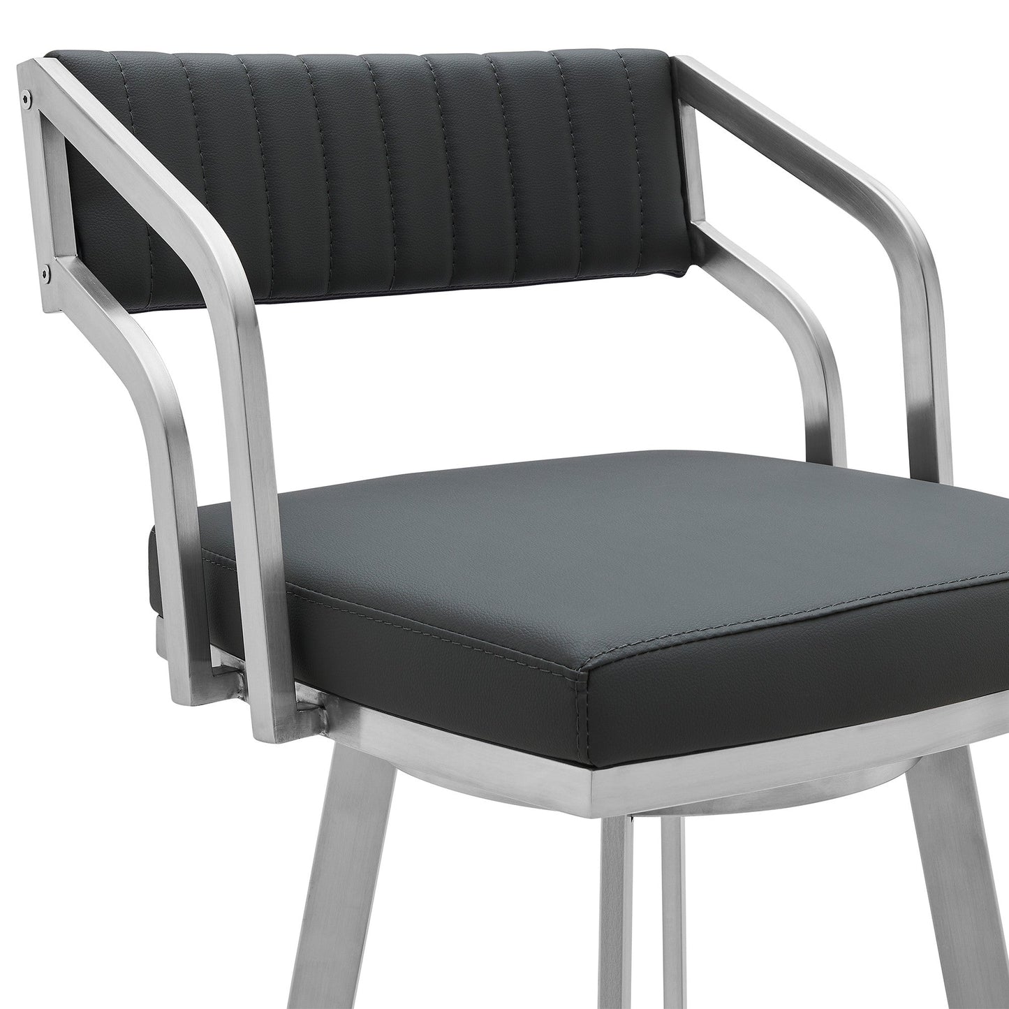 HomeRoots 26" Timeless Slate Grey Faux Leather Swivel Counter Stool With Silver Finish