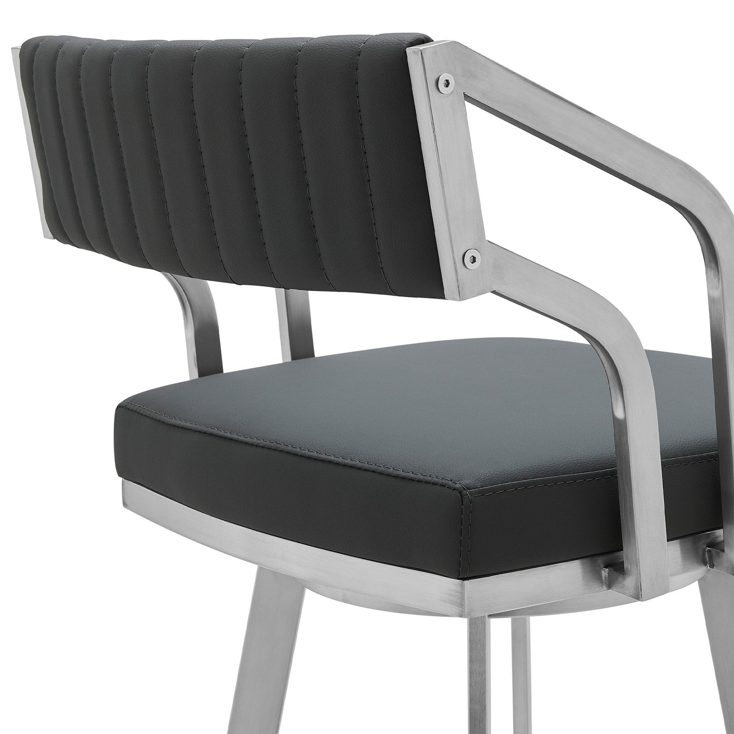 HomeRoots 26" Timeless Slate Grey Faux Leather Swivel Counter Stool With Silver Finish