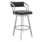 HomeRoots 26" Timeless Slate Grey Faux Leather Swivel Counter Stool With Silver Finish