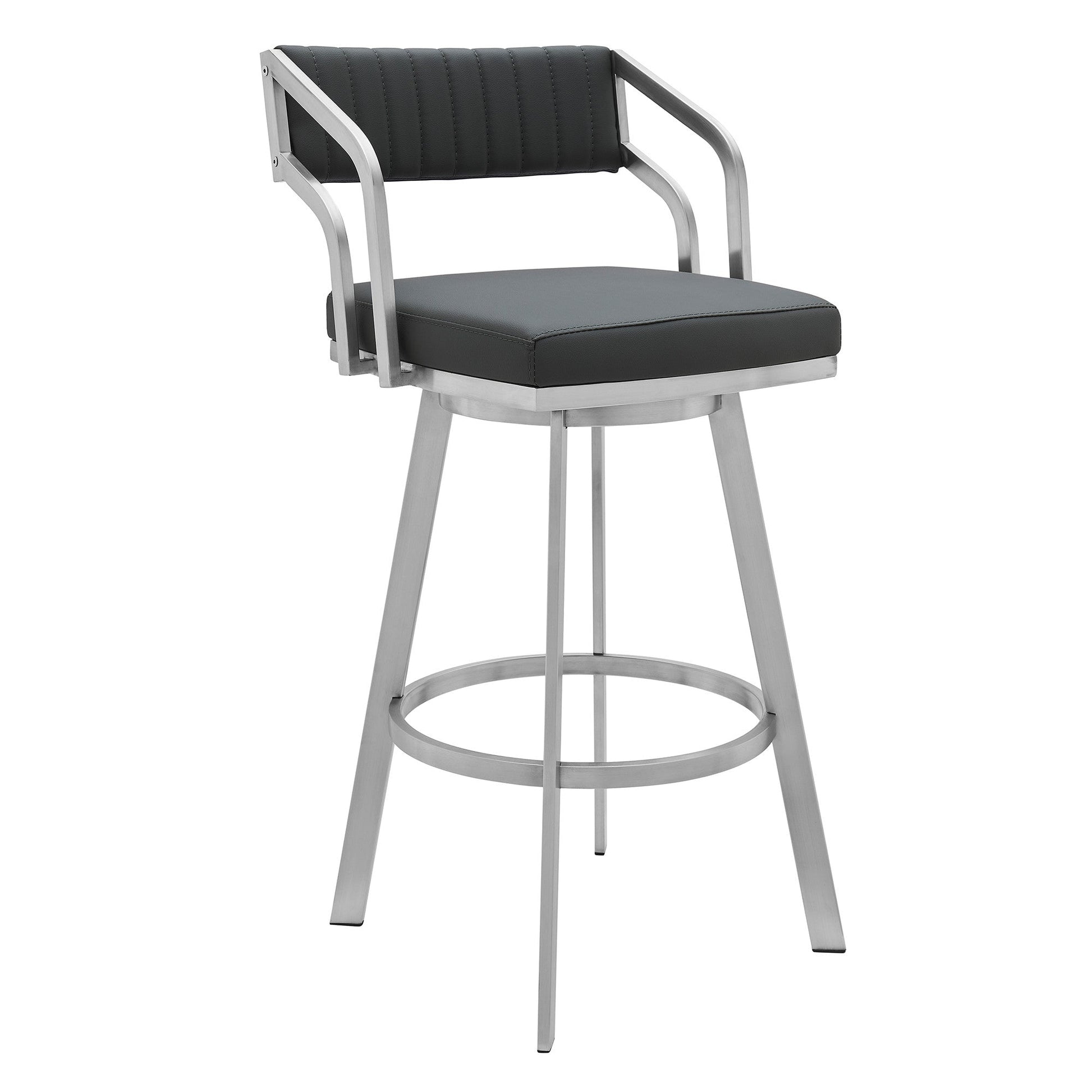HomeRoots 26" Timeless Slate Grey Faux Leather Swivel Counter Stool With Silver Finish