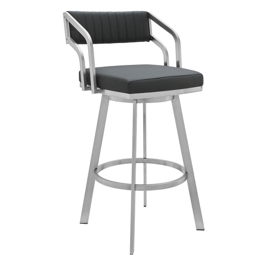 HomeRoots 26" Timeless Slate Grey Faux Leather Swivel Counter Stool With Silver Finish