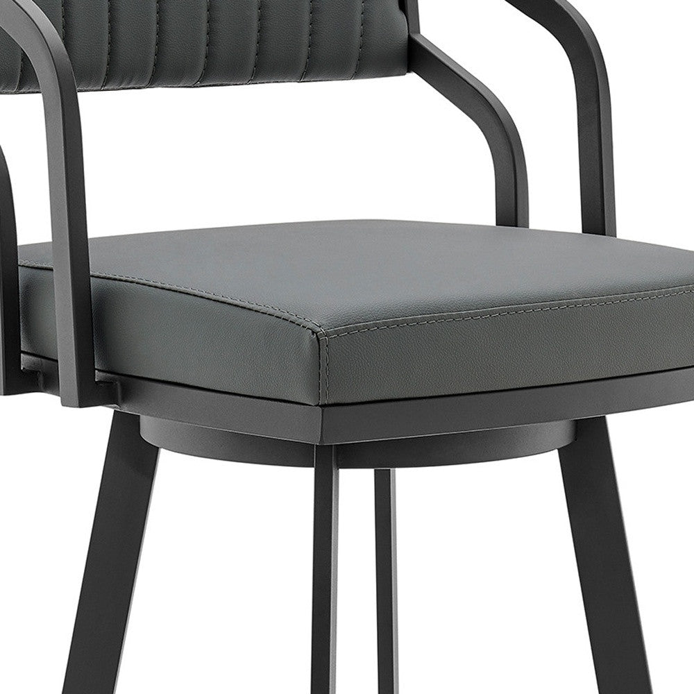 HomeRoots 26" Timeless Slate Grey Faux Leather Swivel Counter Stool With Silver Finish