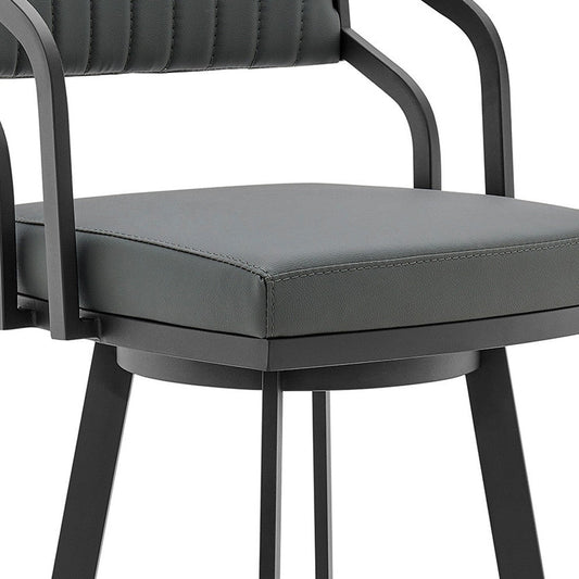 HomeRoots 26" Timeless Slate Grey Faux Leather Swivel Counter Stool With Silver Finish