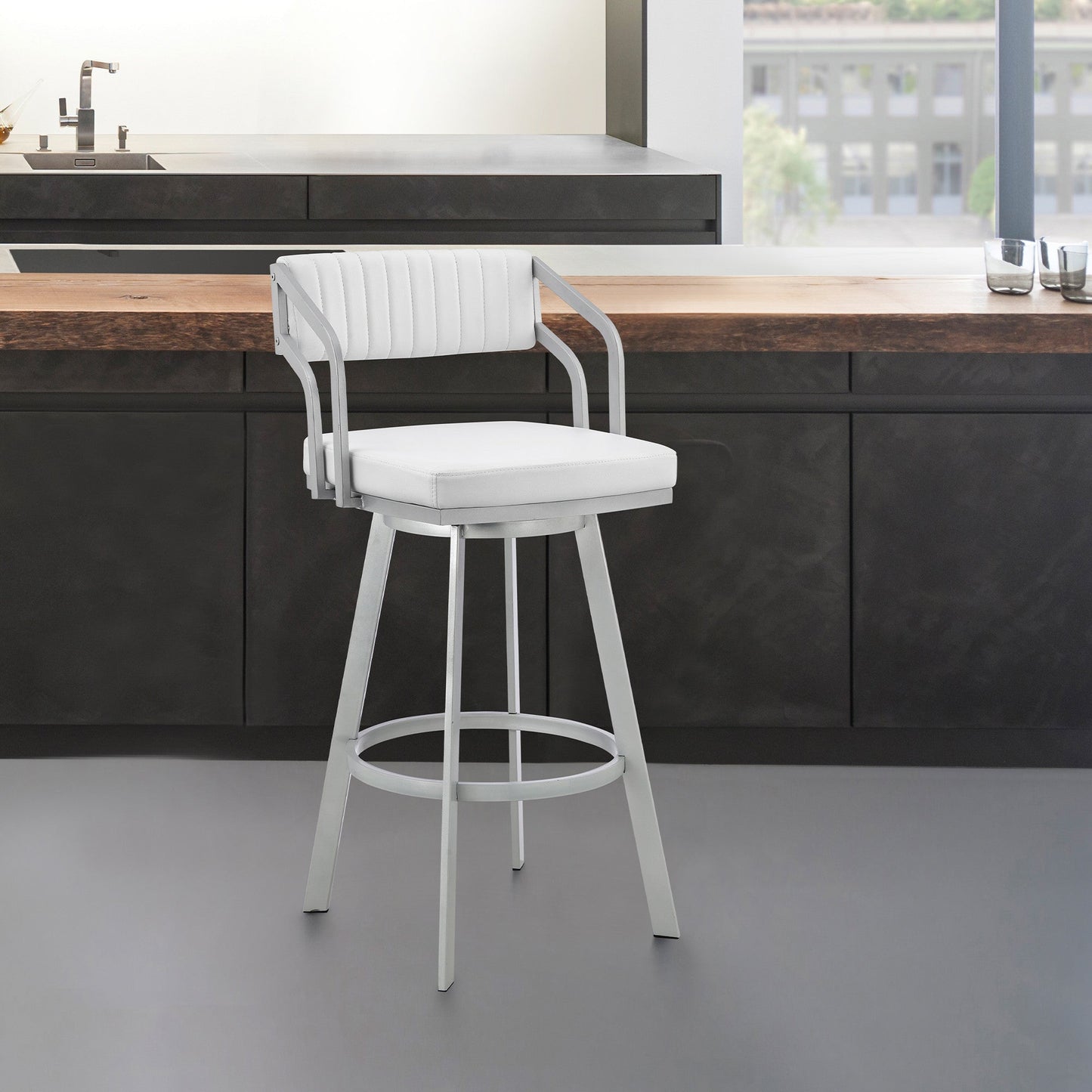 HomeRoots 26" Timeless White Faux Leather Bar Stool