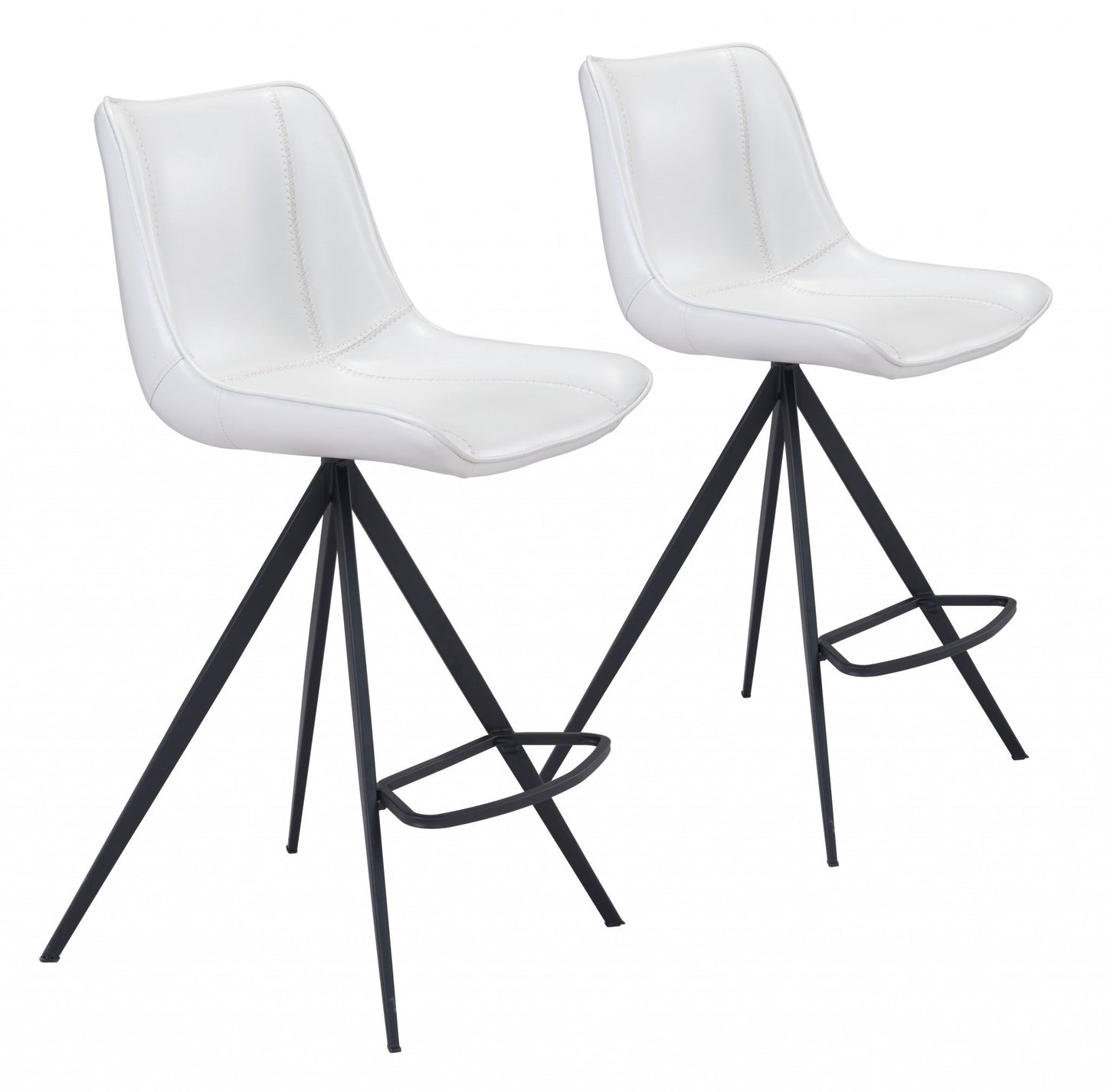 HomeRoots 26" White And Black Steel Low Back Counter Height Bar Chairs in Set of Two