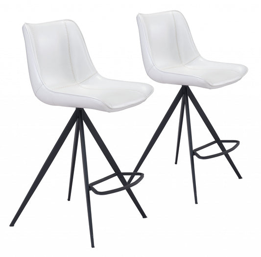 HomeRoots 26" White And Black Steel Low Back Counter Height Bar Chairs in Set of Two