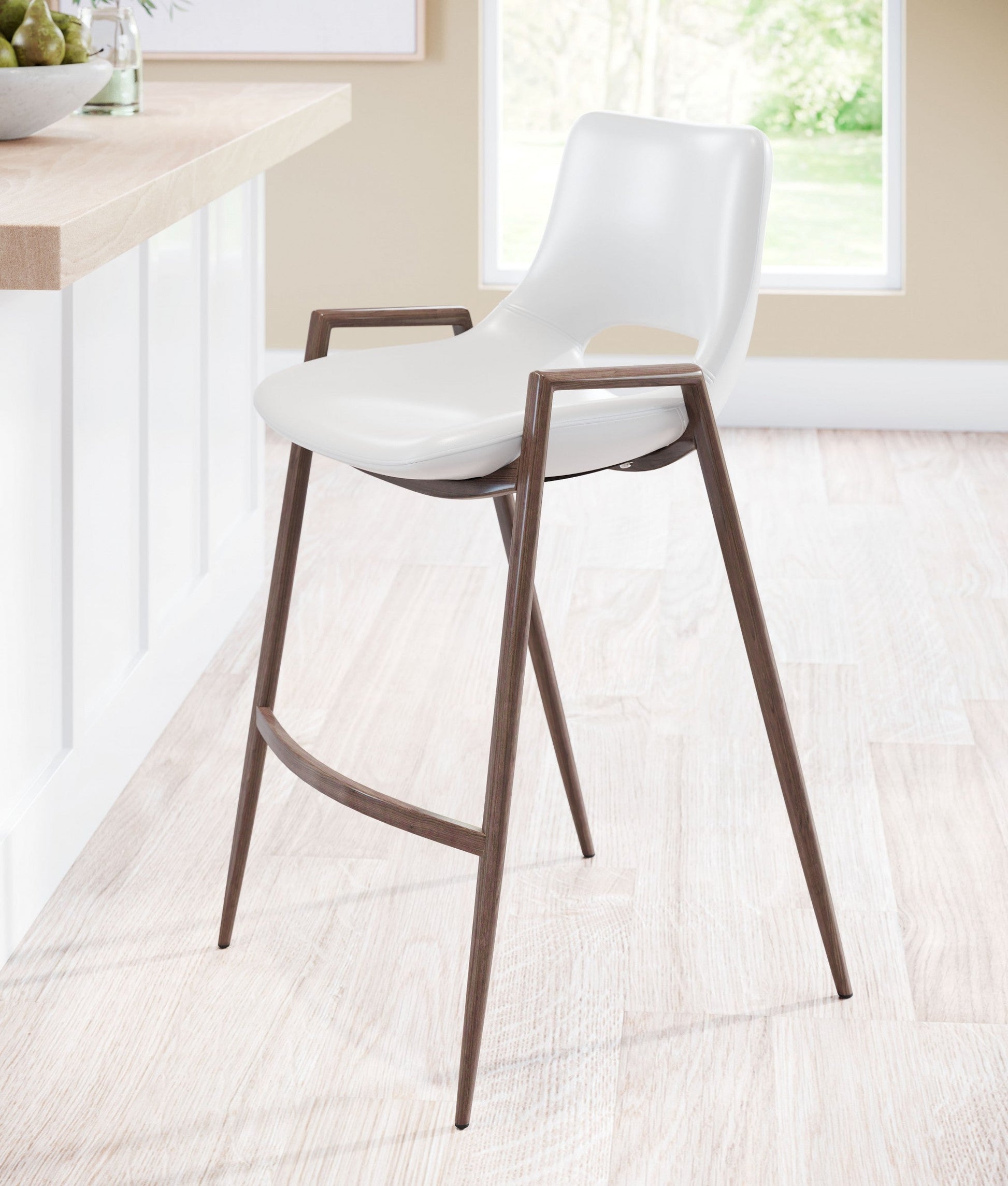 HomeRoots 26" White And Brown Steel Low Back Counter Height Bar Chairs in Set of Two