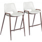 HomeRoots 26" White And Brown Steel Low Back Counter Height Bar Chairs in Set of Two