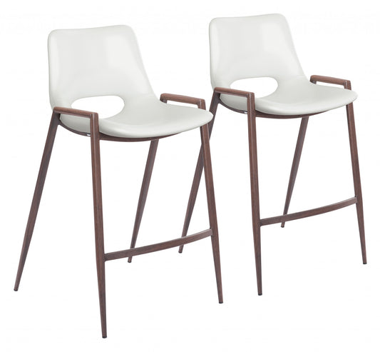HomeRoots 26" White And Brown Steel Low Back Counter Height Bar Chairs in Set of Two