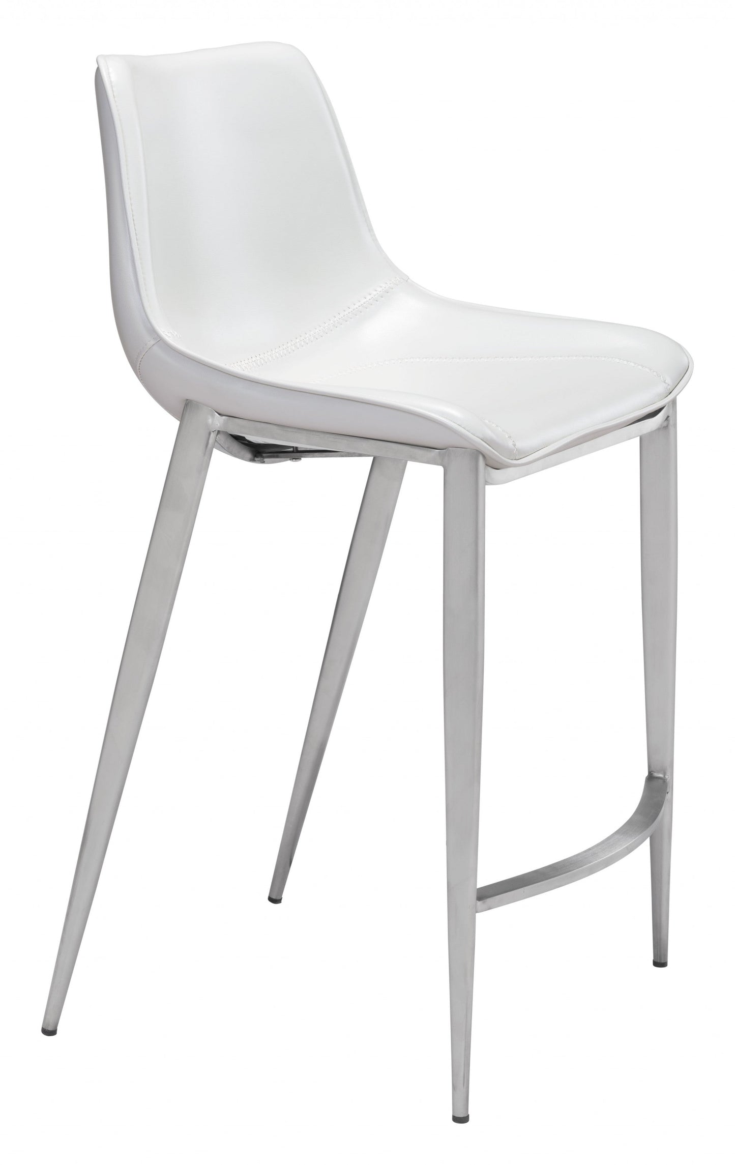 HomeRoots 26" White And Silver Steel Low Back Counter Height Bar Chairs in Set of Two
