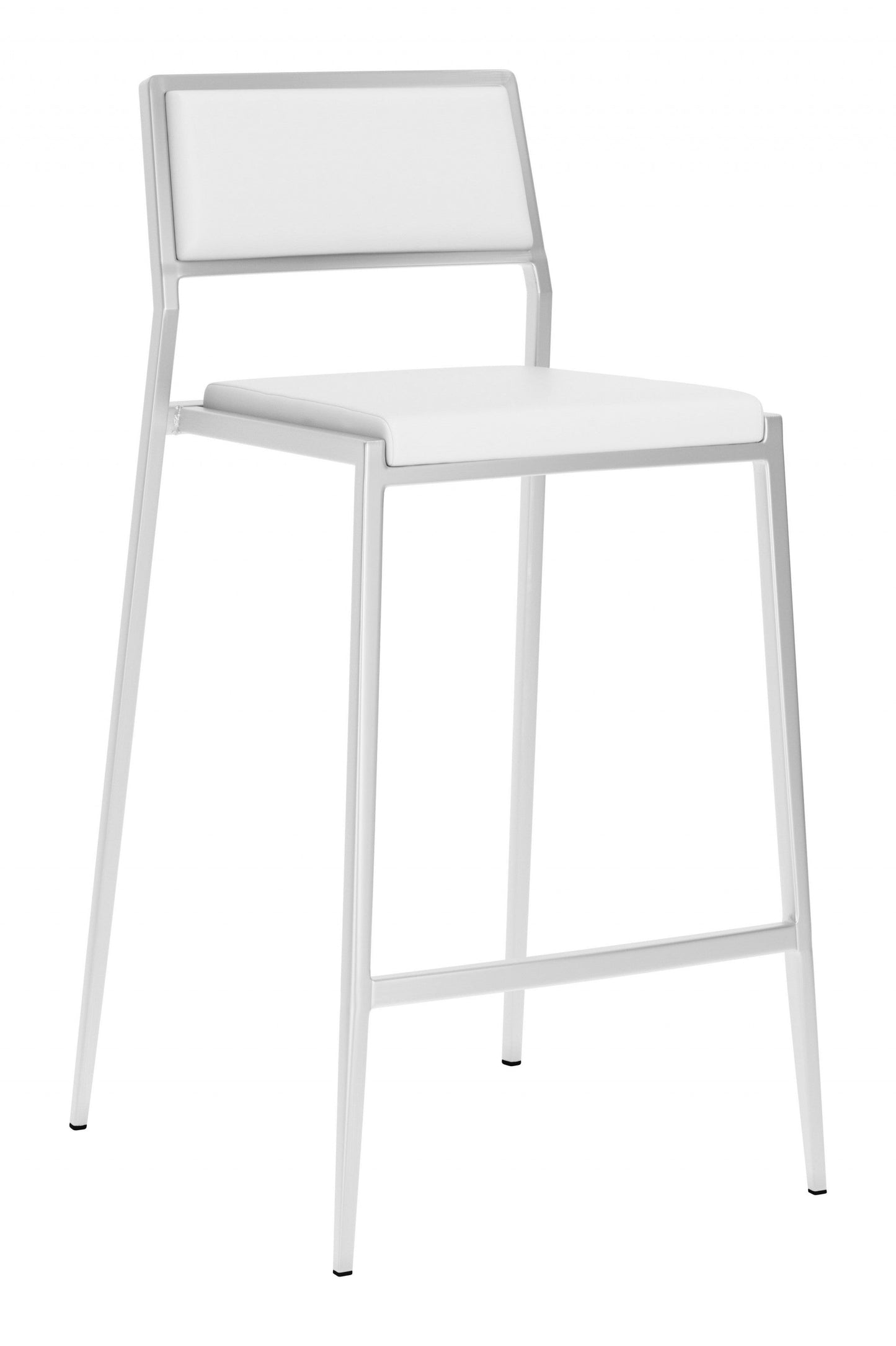 HomeRoots 26" White And Silver Steel Low Back Counter Height Bar Chairs in Set of Two