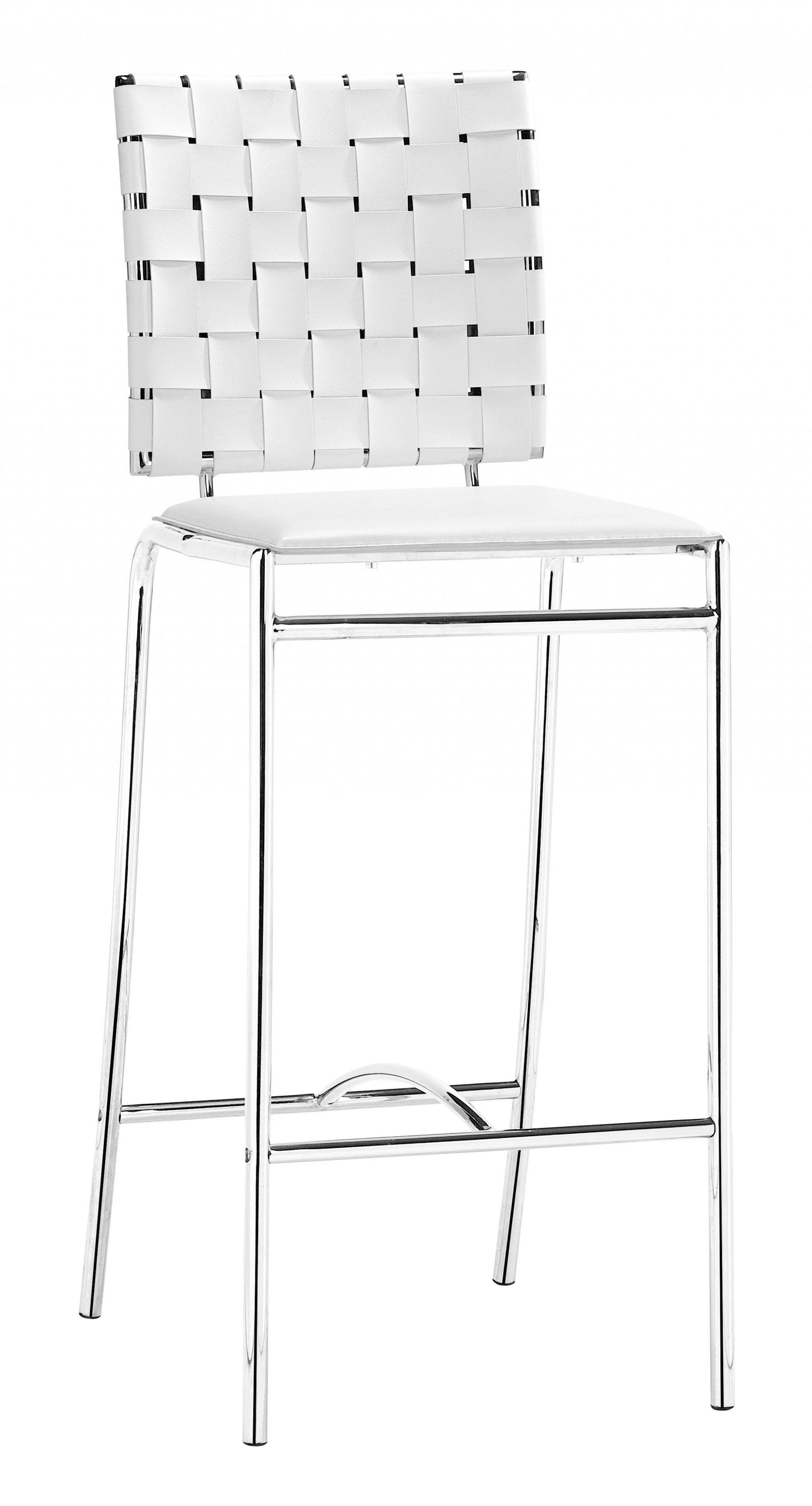 HomeRoots 26" White And Silver Steel Low Back Counter Height Bar Chairs in Set of Two