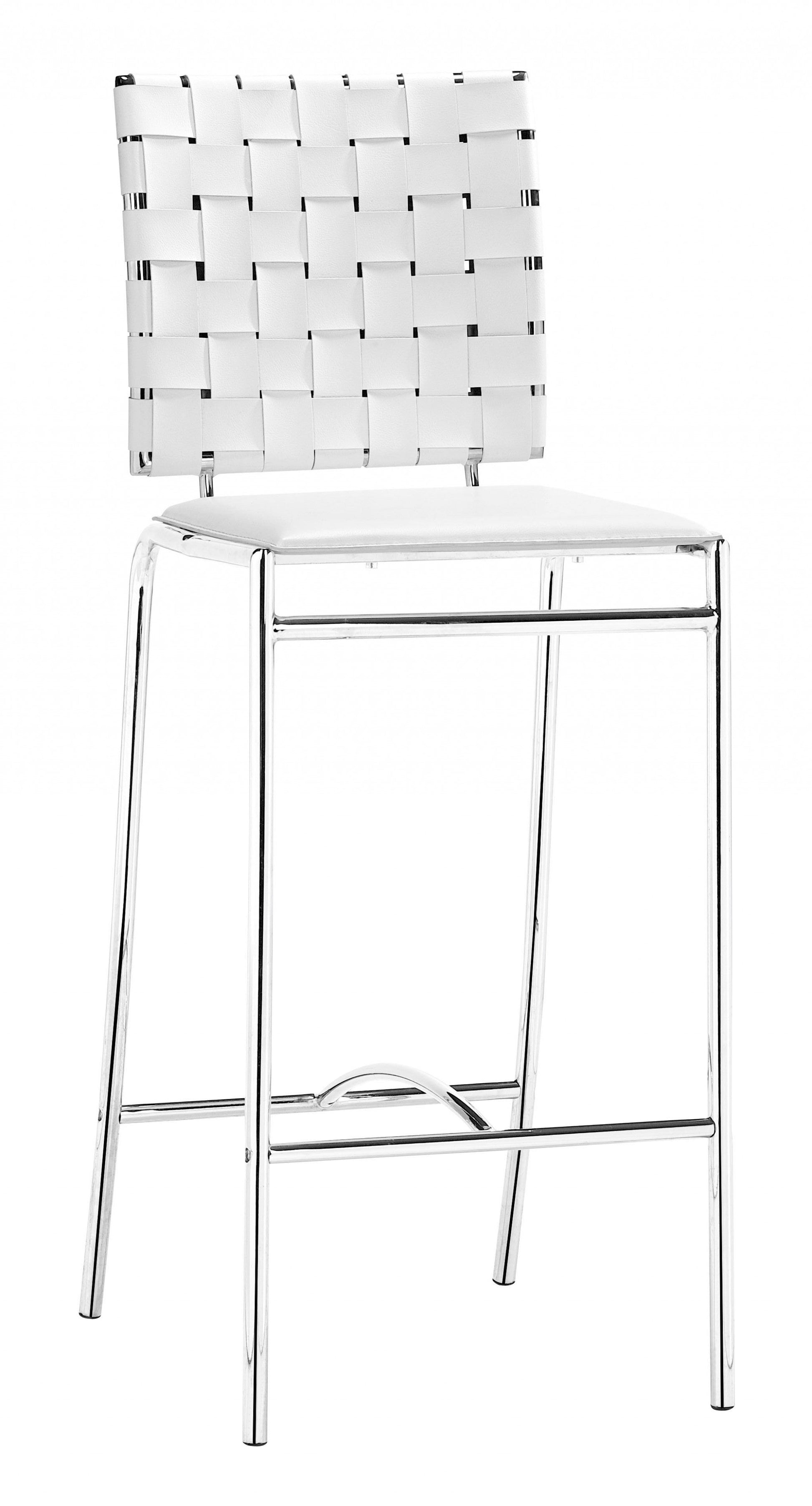 HomeRoots 26" White And Silver Steel Low Back Counter Height Bar Chairs in Set of Two