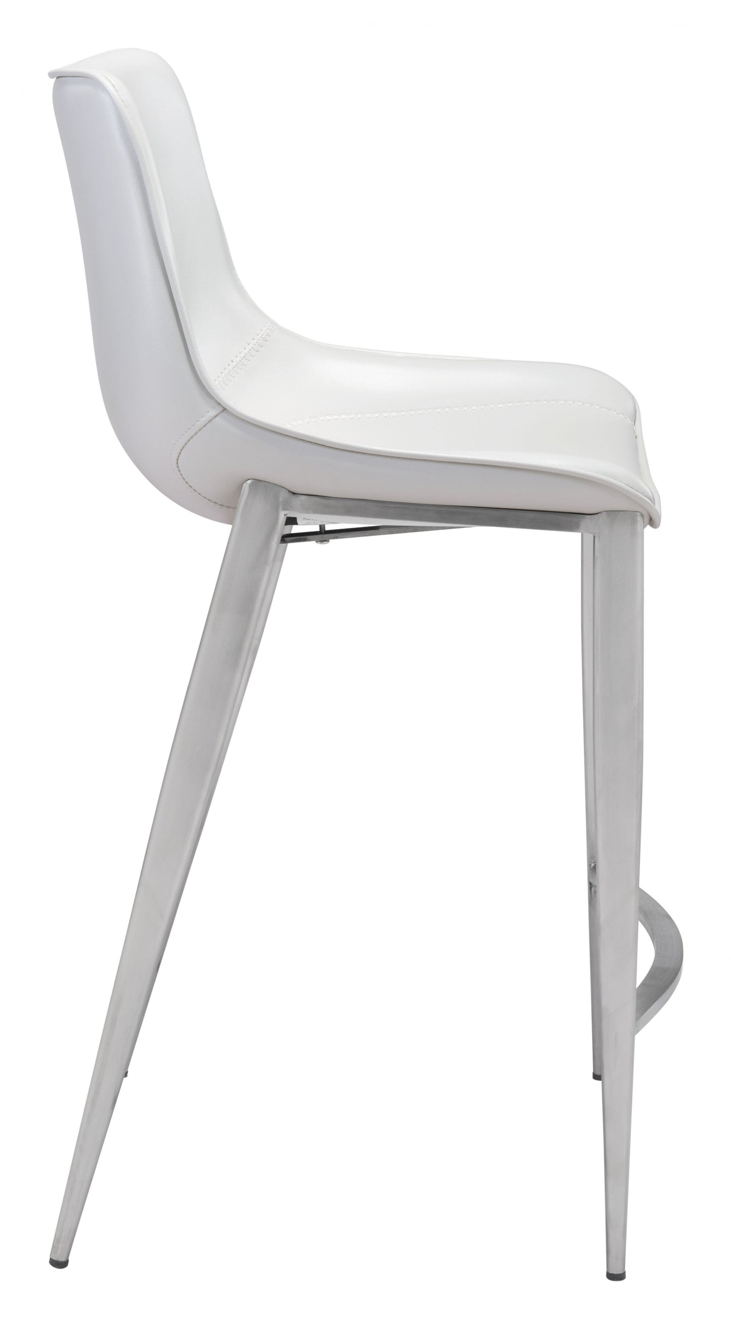 HomeRoots 26" White And Silver Steel Low Back Counter Height Bar Chairs in Set of Two